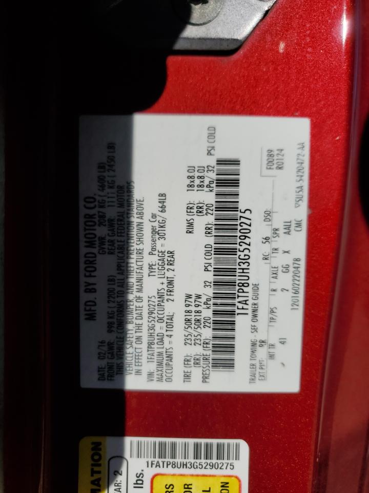 2016 Ford Mustang VIN 1FATP8UH3G5290275 Copart auction photo, front end damage thumbnail 15