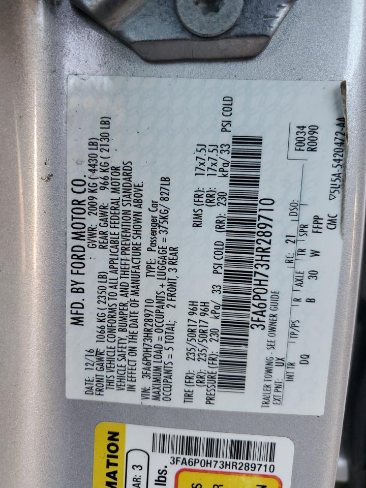 2017 Ford Fusion VIN 3FA6P0H73HR289710 Copart auction photo, side damage thumbnail 12