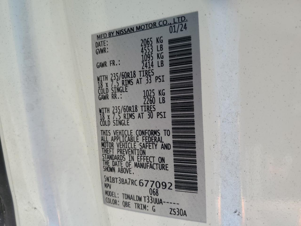 2024 Nissan Rogue VIN 5N1BT3BA7RC677092 Copart auction photo, front end damage thumbnail 14