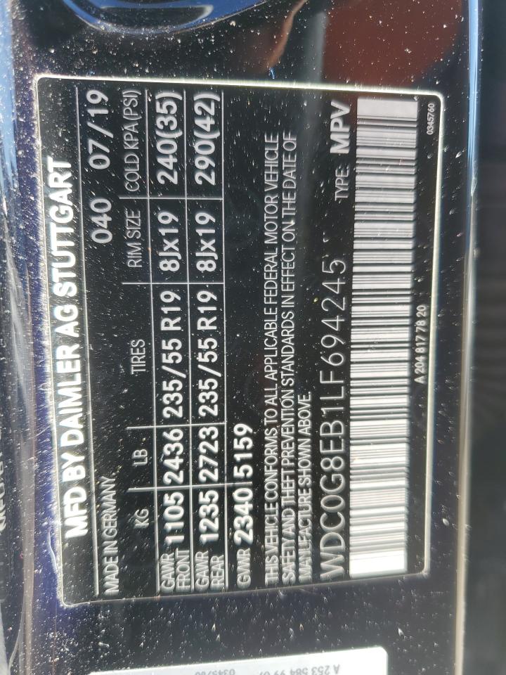 2020 Mercedes-Benz GLC VIN WDC0G8EB1LF694245 Copart auction photo, front end damage thumbnail 15