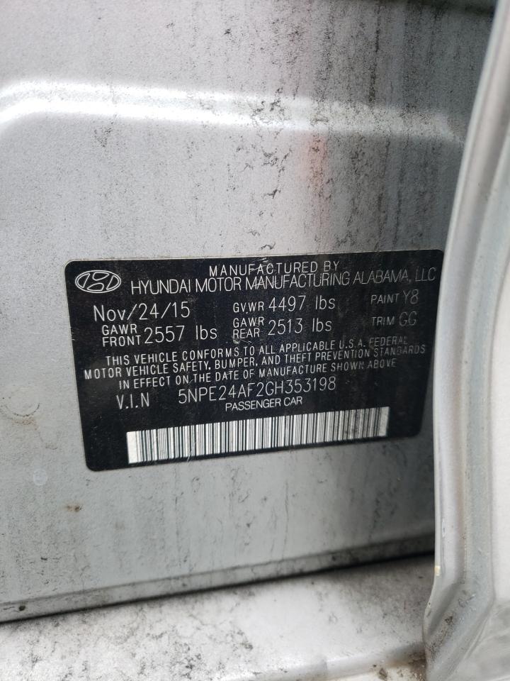 2016 Hyundai Sonata VIN 5NPE24AF2GH353198 Copart auction photo, vandalism / minor dent/scratches damage thumbnail 12