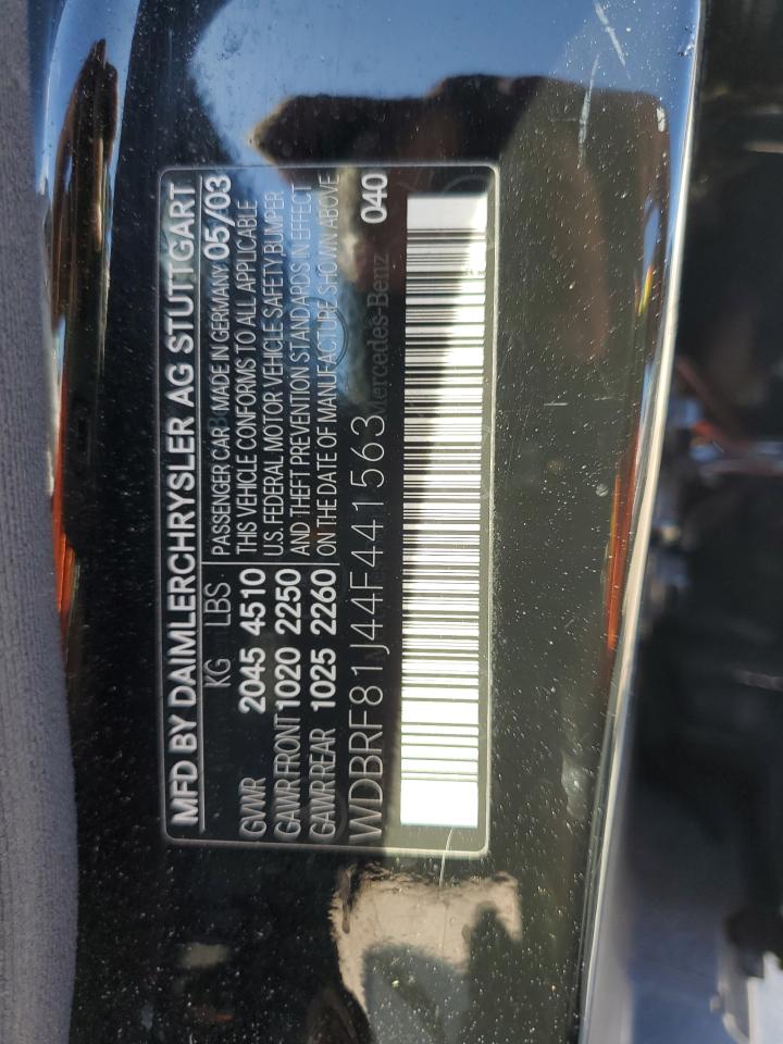 2004 Mercedes-Benz C-klasse VIN WDBRF81J44F441563 Copart auction photo, mechanical damage thumbnail 12