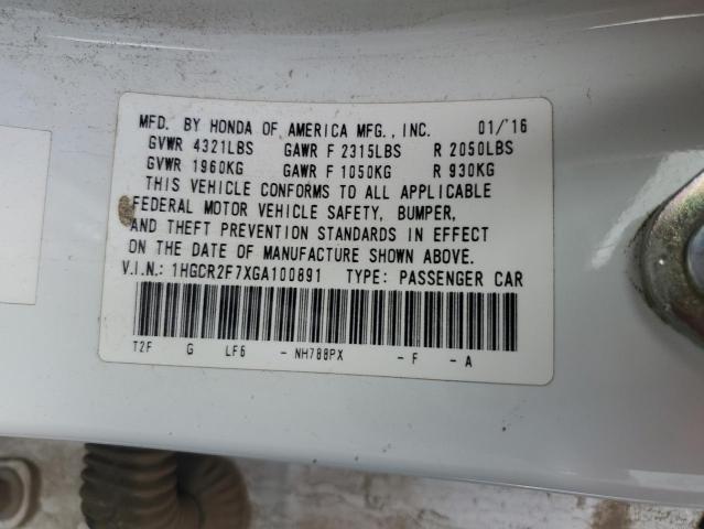 2016 Honda Accord VIN 1HGCR2F7XGA100891 Copart auction photo, front end / undercarriage damage thumbnail 12