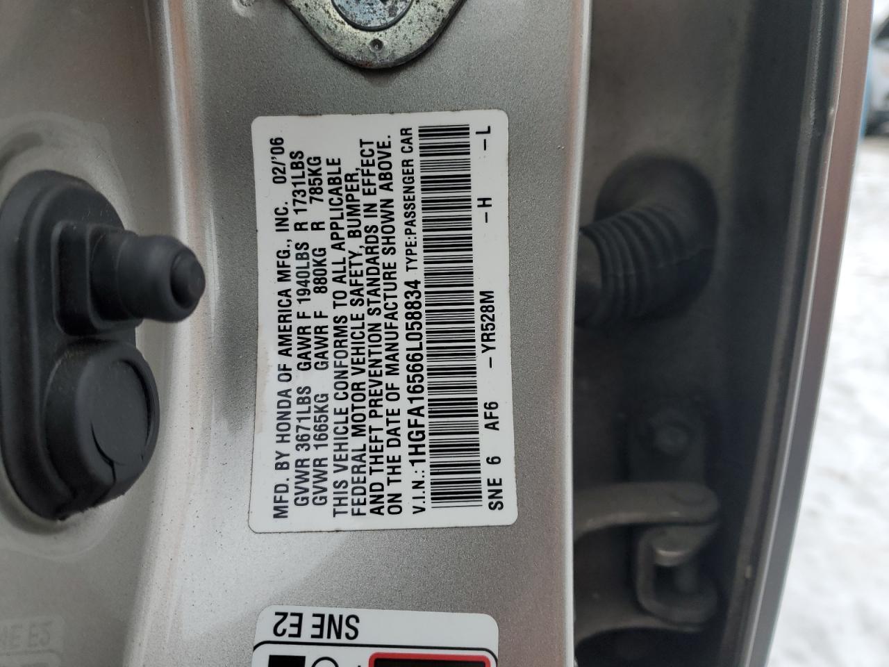 2006 Honda Civic VIN 1HGFA16566L058834 Copart auction photo, rear end / normal wear damage thumbnail 12