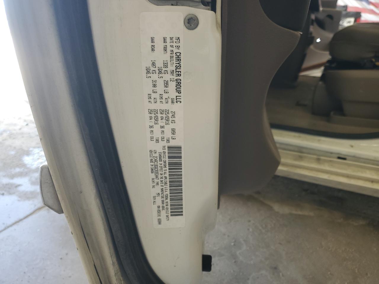2012 Chrysler Town & Country VIN 2C4RC1BG6CR353447 Copart auction photo, side / front end damage thumbnail 15