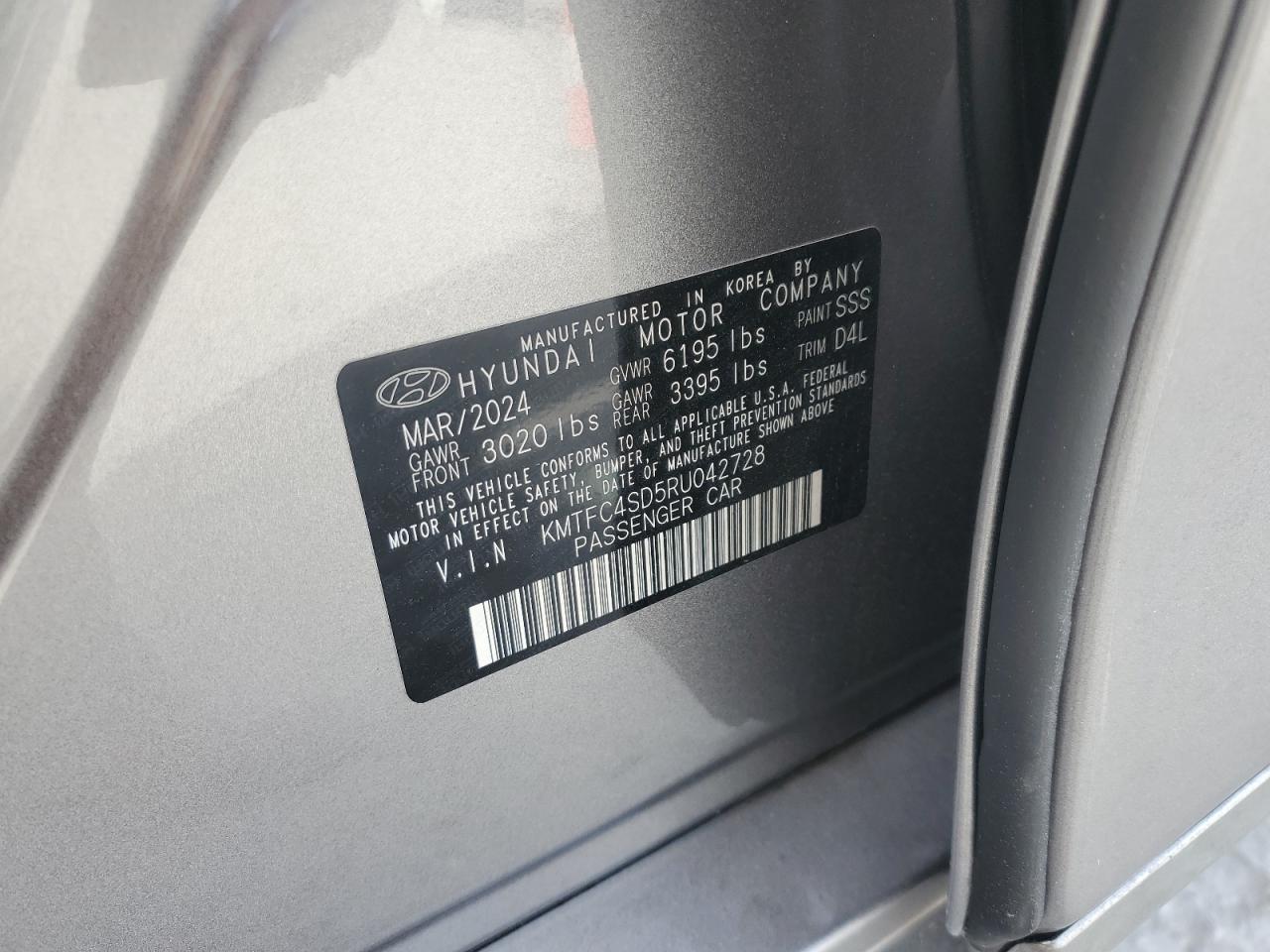 2024 Genesis G90 VIN KMTFC4SD5RU042728 Copart auction photo, front end damage thumbnail 12