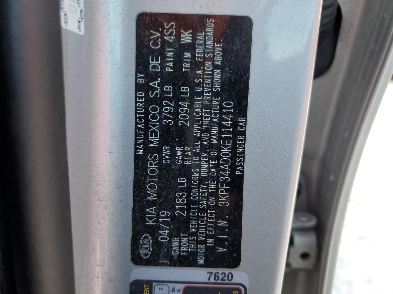 2019 KIA Forte VIN 3KPF34AD0KE114410 Copart auction photo, undercarriage / minor dent/scratches damage thumbnail 12
