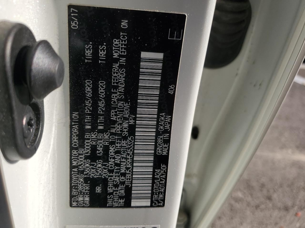2017 Toyota 4Runner VIN JTEBU5JR9H5453325 Copart auction photo, vandalism damage thumbnail 15
