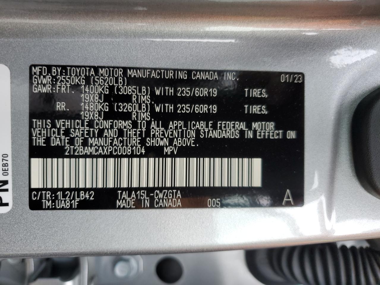 2023 Lexus RX VIN 2T2BAMCAXPC008104 Copart auction photo, front end damage thumbnail 15