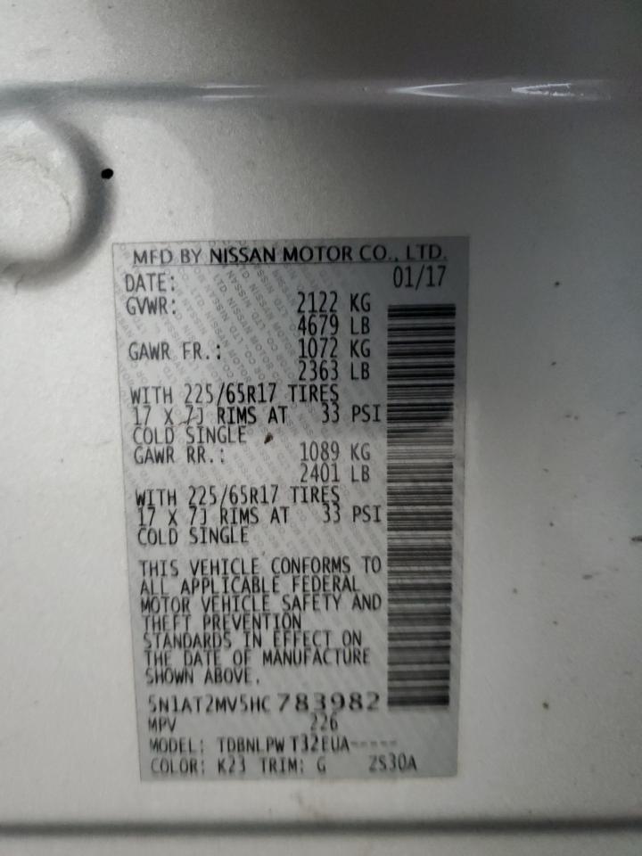 2017 Nissan Rogue VIN 5N1AT2MV5HC783982 Copart auction photo, front end damage thumbnail 15