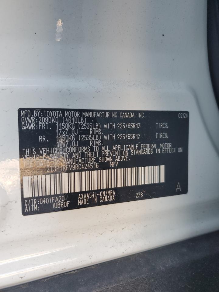2024 Toyota RAV 4 VIN 2T3P1RFV9RC424516 Copart auction photo, side / rear end damage thumbnail 13
