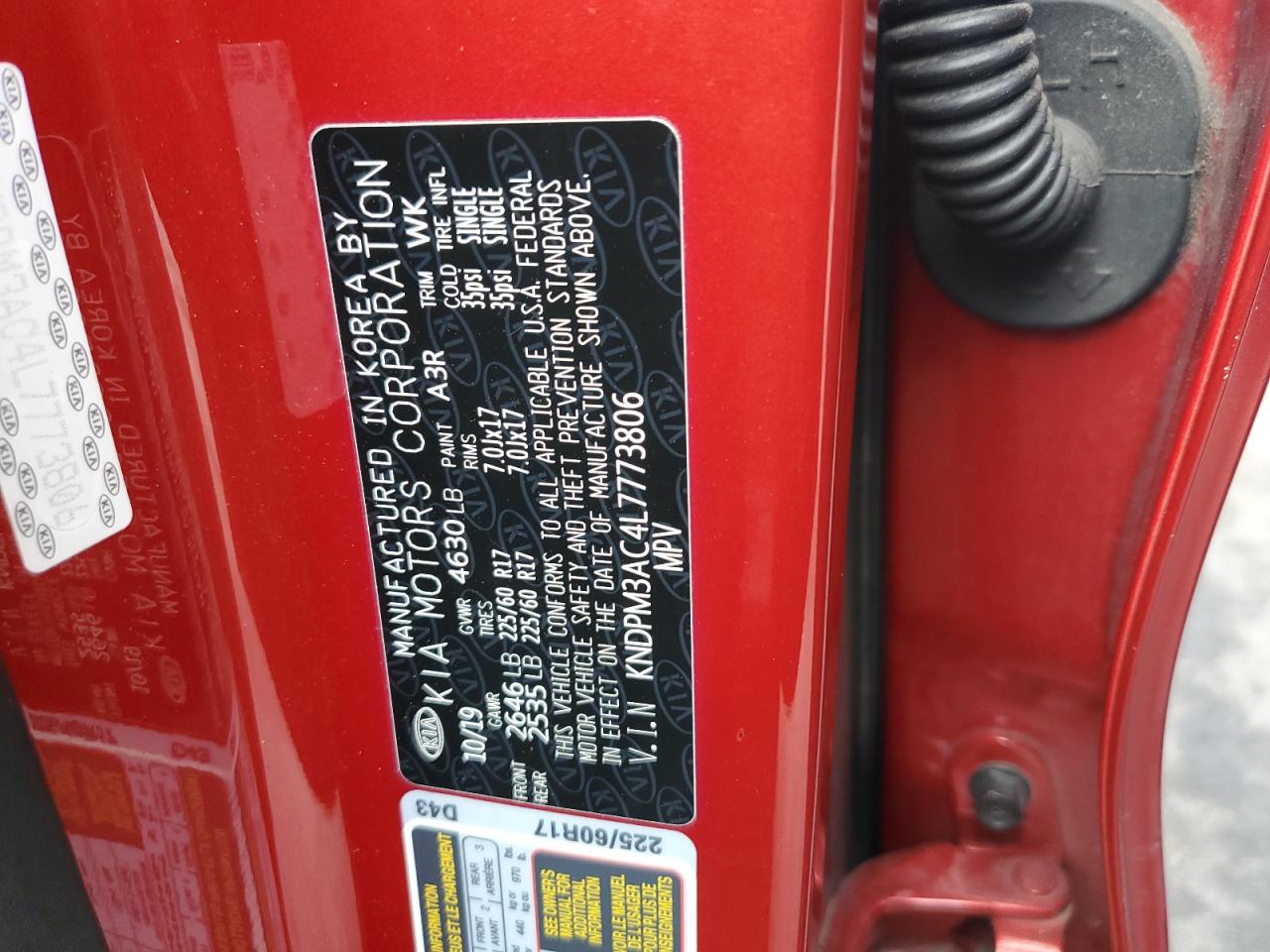 2020 KIA Sportage VIN KNDPM3AC4L7773806 Copart auction photo, front end damage thumbnail 12