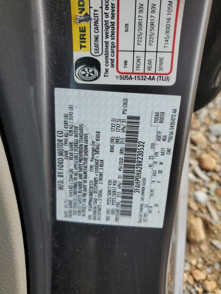 2011 Ford Fusion VIN 3FAHP0HA2BR230532 Copart auction photo, rear end damage thumbnail 14
