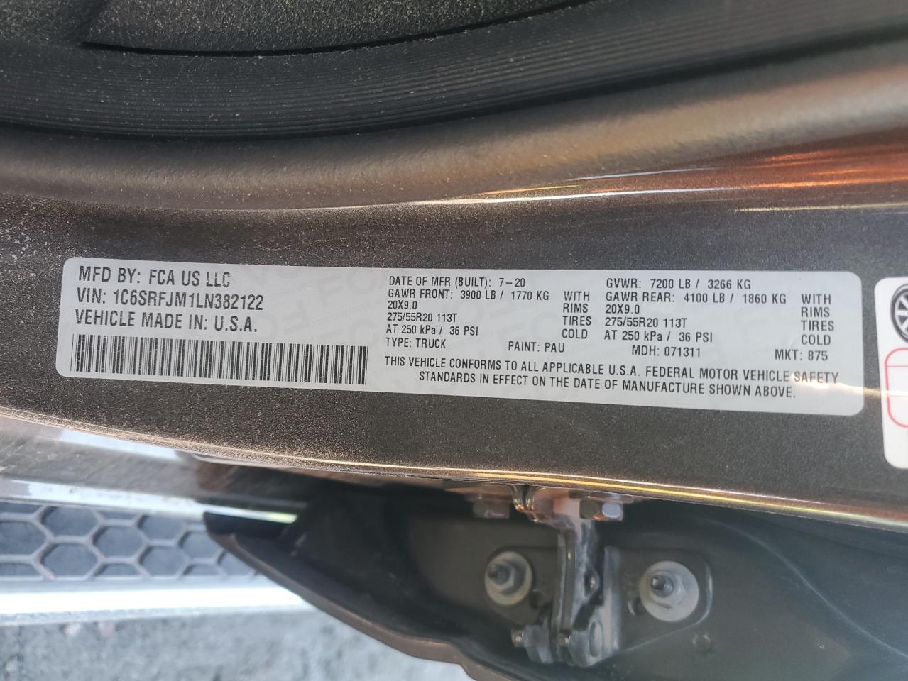 2020 RAM 1500 VIN 1C6SRFJM1LN382122 Copart auction photo, all over damage thumbnail 15