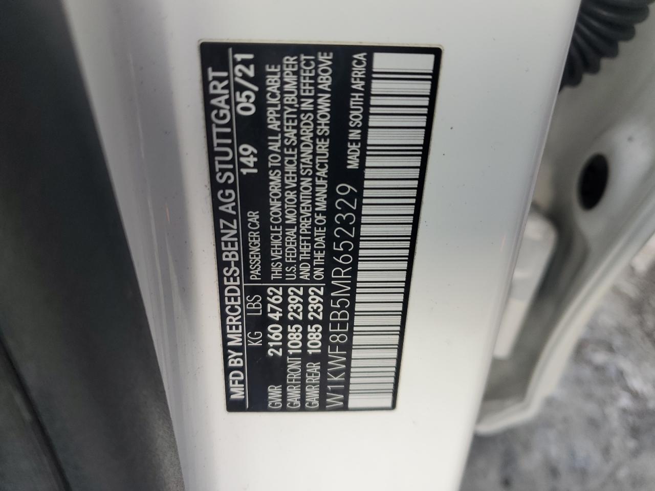 2021 Mercedes-Benz C-klasse VIN W1KWF8EB5MR652329 Copart auction photo, front end damage thumbnail 12
