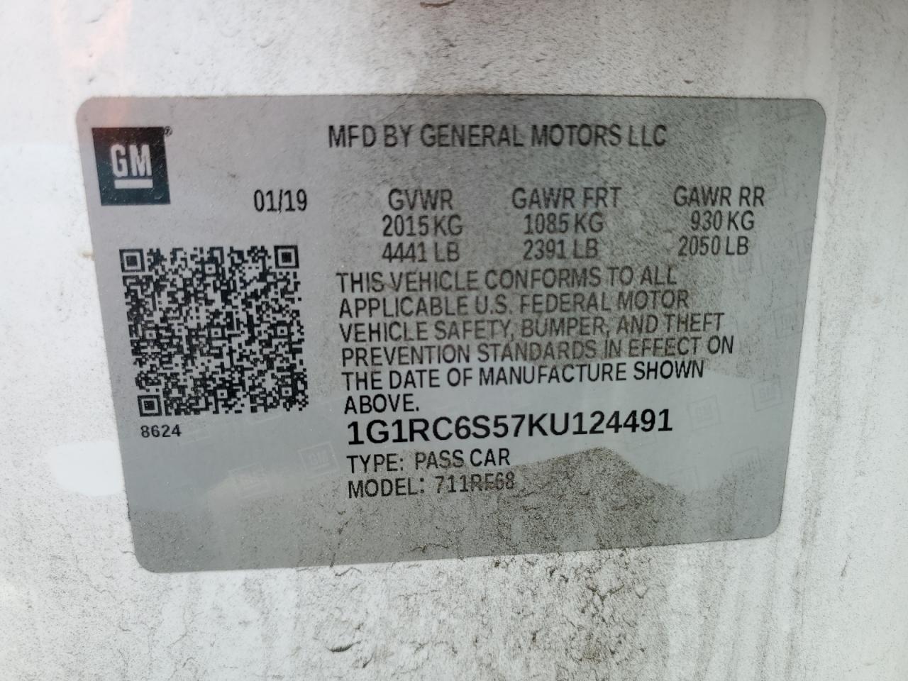 2019 Chevrolet Volt VIN 1G1RC6S57KU124491 Copart auction photo, front end damage thumbnail 12