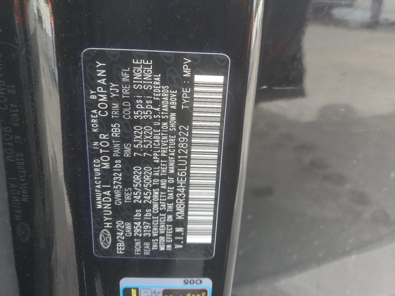 2020 Hyundai Palisade VIN KM8R34HE6LU128922 Copart auction photo, rear end / undercarriage damage thumbnail 13