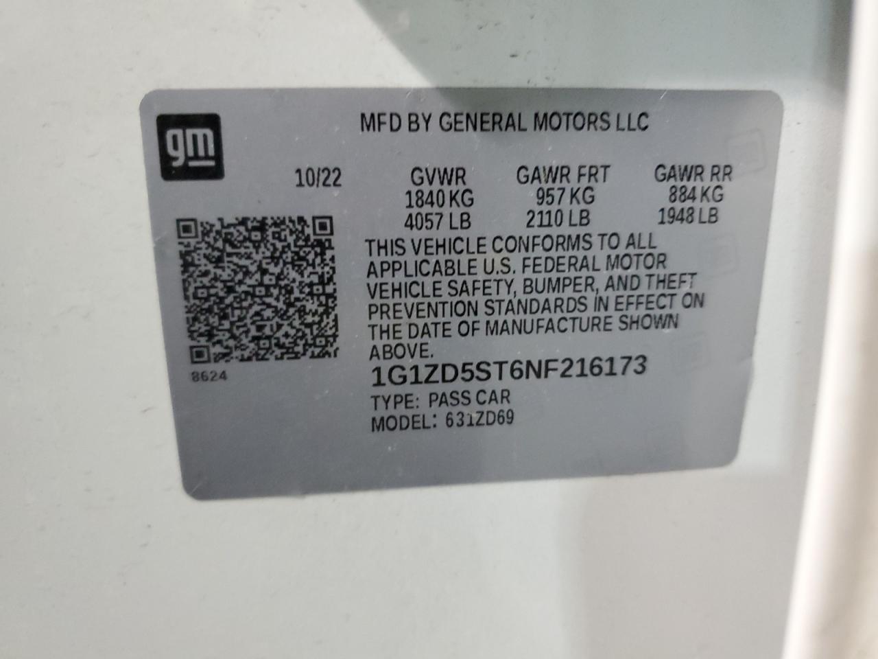 2022 Chevrolet Malibu VIN 1G1ZD5ST6NF216173 Copart auction photo, side / front end damage thumbnail 12