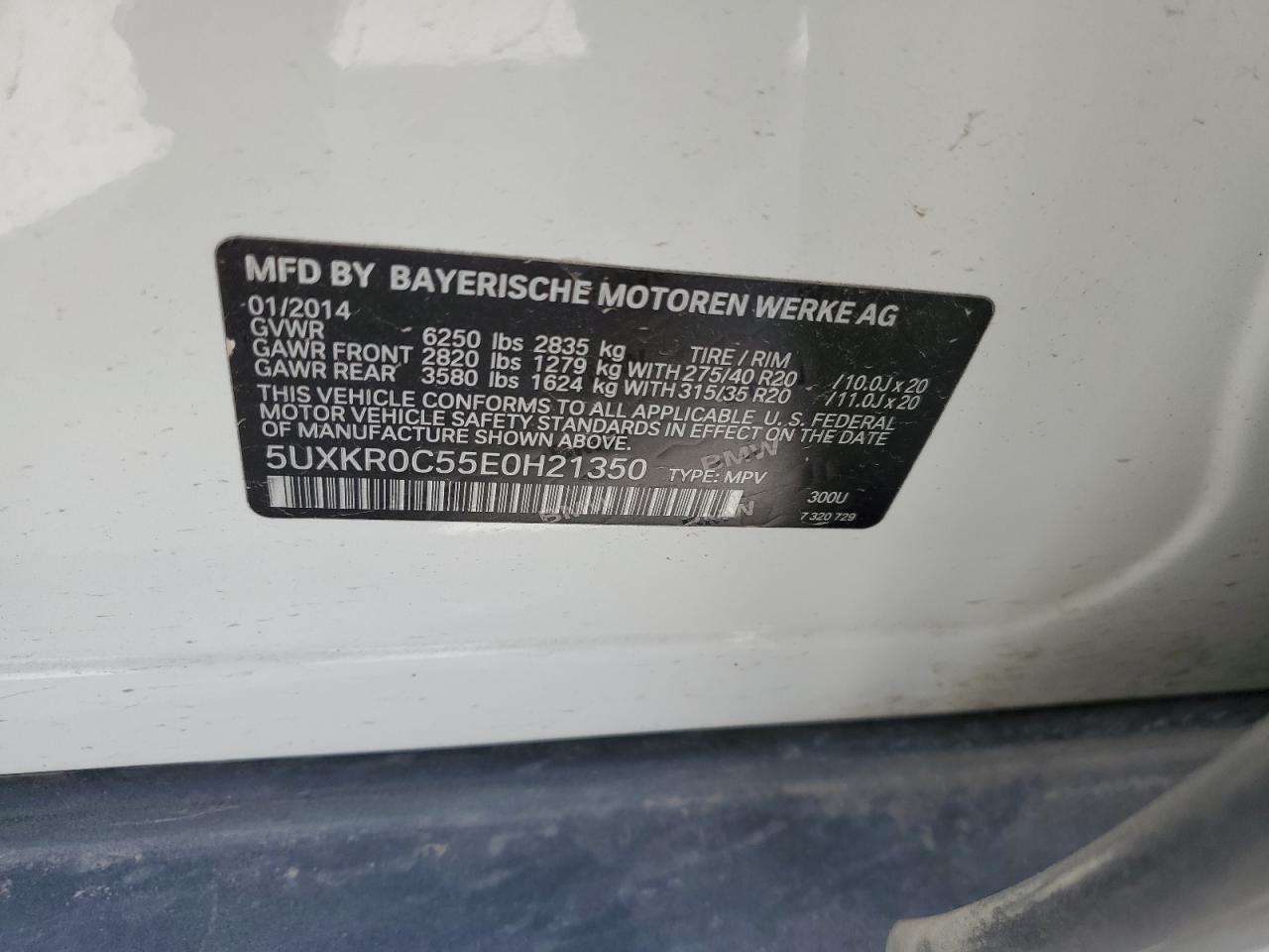 2014 BMW X5 VIN 5UXKR0C55E0H21350 Copart auction photo, minor dent/scratches damage thumbnail 13