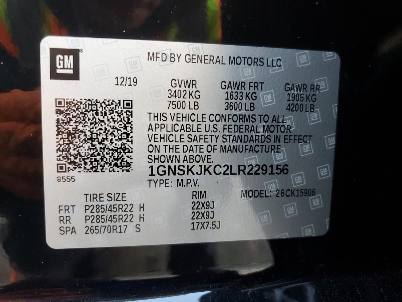 2020 Chevrolet Suburban VIN 1GNSKJKC2LR229156 Copart auction photo, side damage thumbnail 14