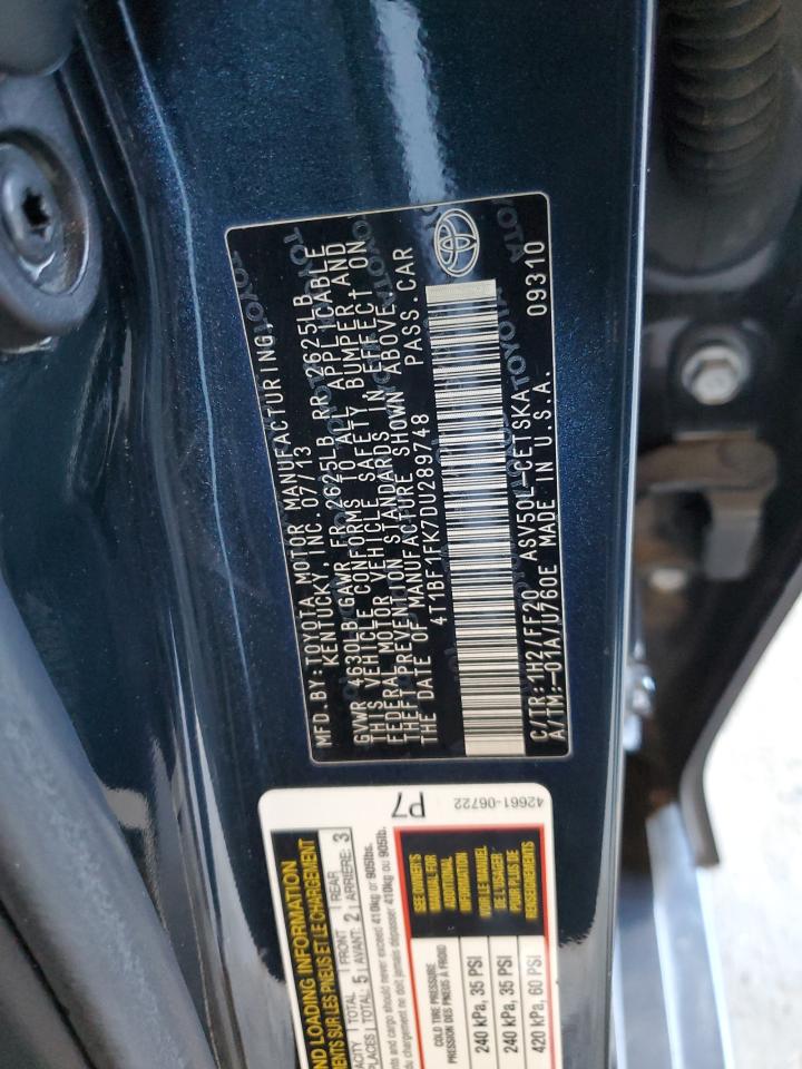 2013 Toyota Camry VIN 4T1BF1FK7DU289748 Copart auction photo, front end / side damage thumbnail 13