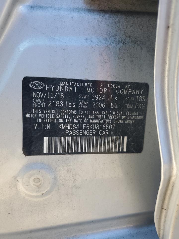 2019 Hyundai Elantra VIN KMHD84LF6KU816607 Copart auction photo, side damage thumbnail 12