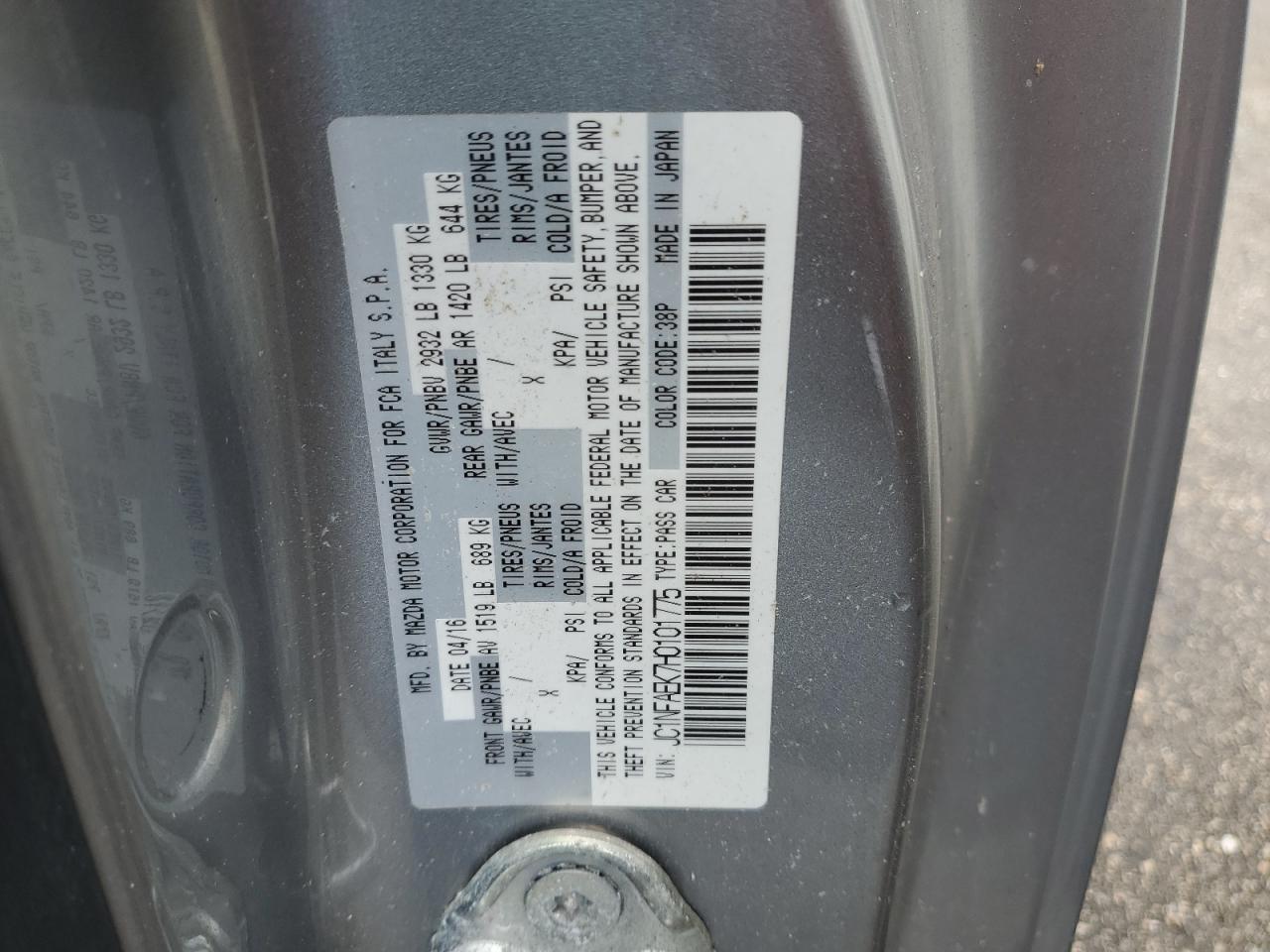 2017 Fiat 124 Spider VIN JC1NFAEK7H0101775 Copart auction photo, water/flood damage thumbnail 13