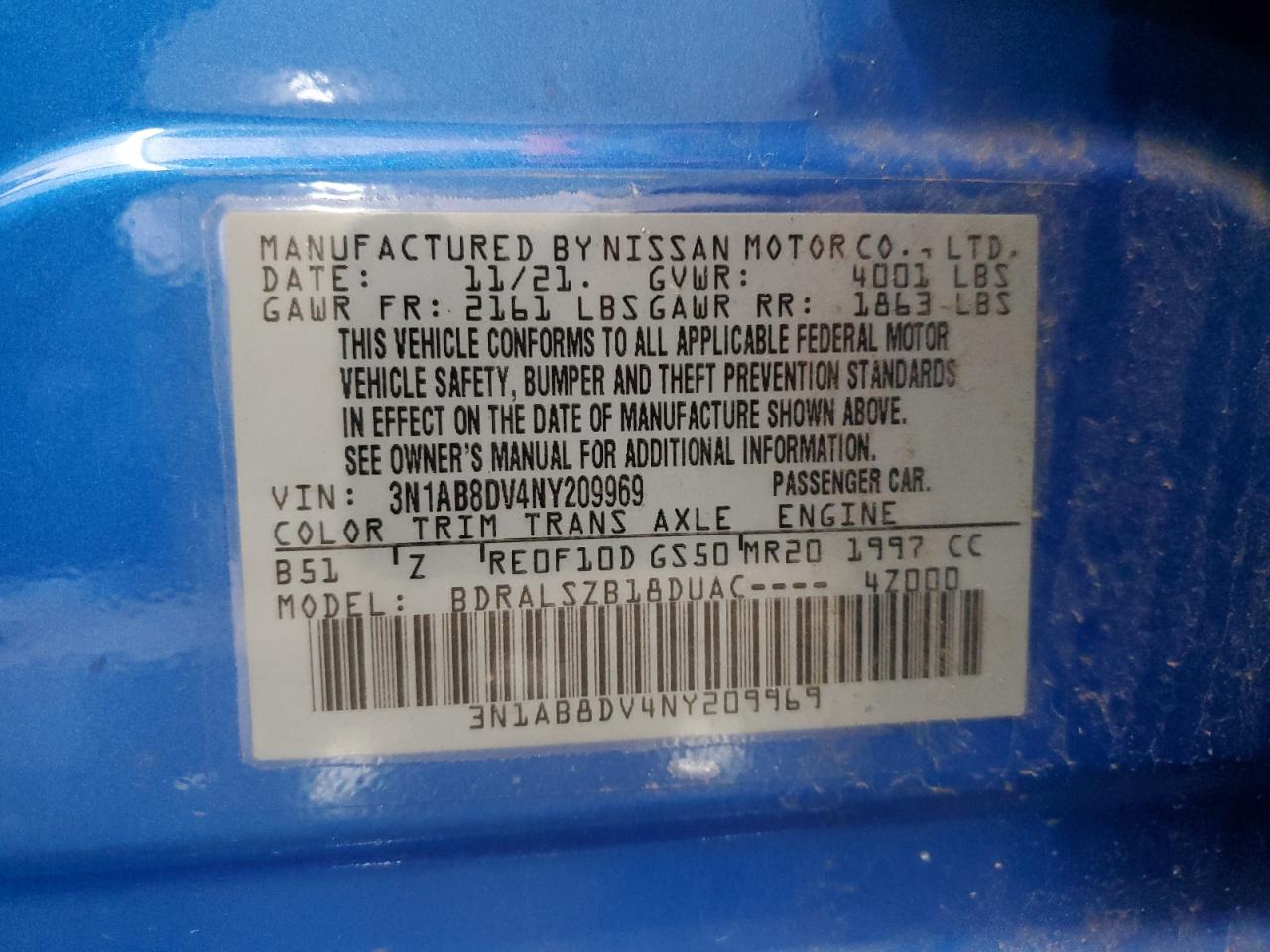 2022 Nissan Sentra VIN 3N1AB8DV4NY209969 Copart auction photo, side / undercarriage damage thumbnail 13