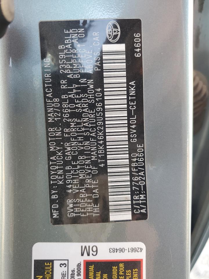 2009 Toyota Camry VIN 4T1BK46K29U596104 Copart auction photo, minor dent/scratches damage thumbnail 12
