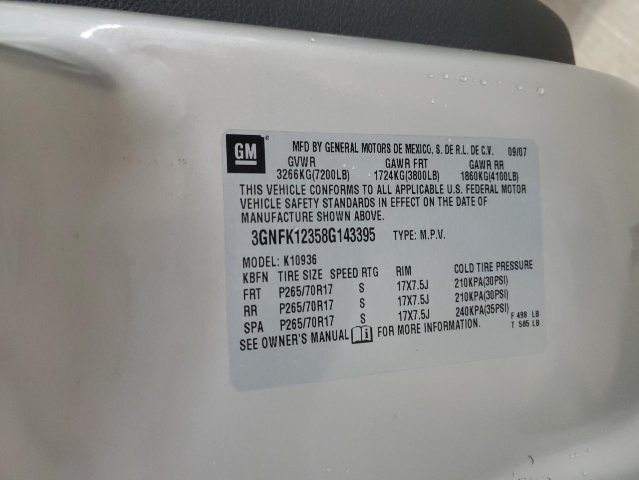 2008 Chevrolet Avalanche VIN 3GNFK12358G143395 Copart auction photo, minor dent/scratches damage thumbnail 12