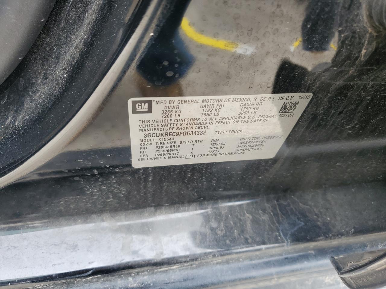 2015 Chevrolet Silverado VIN 3GCUKREC9FG534332 Copart auction photo, front end damage thumbnail 12