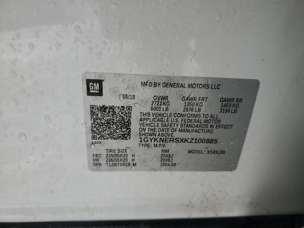 2019 Cadillac XT5 VIN 1GYKNERSXKZ100885 Copart auction photo, front end / rear end damage thumbnail 13