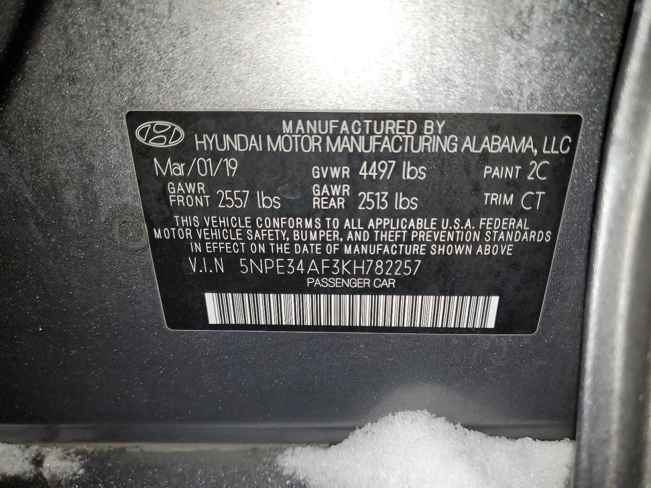 2019 Hyundai Sonata VIN 5NPE34AF3KH782257 Copart auction photo, all over / minor dent/scratches damage thumbnail 14