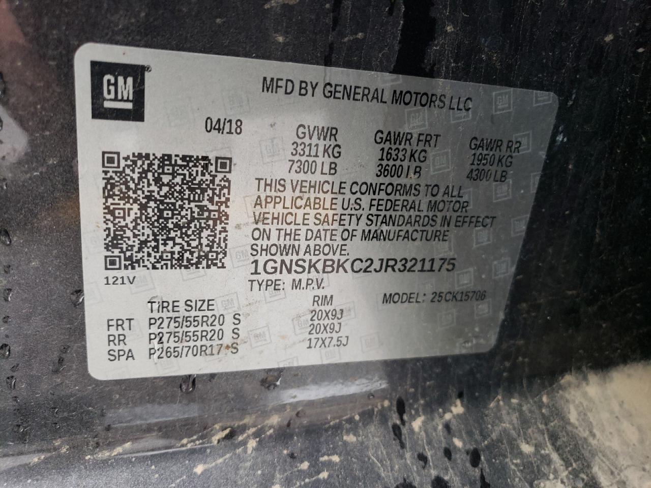 2018 Chevrolet Tahoe VIN 1GNSKBKC2JR321175 Copart auction photo, front end damage thumbnail 13