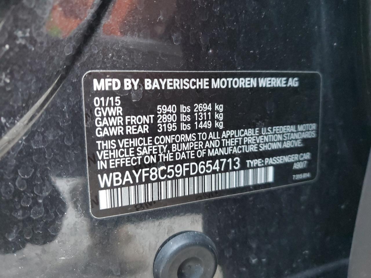 2015 BMW 7er VIN WBAYF8C59FD654713 Copart auction photo, front end damage thumbnail 12
