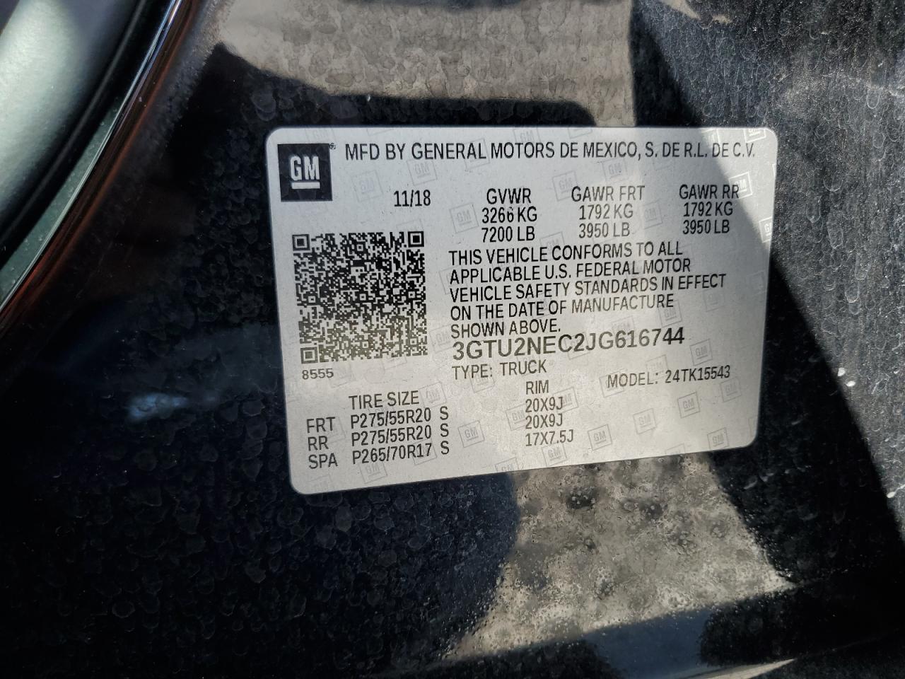 2018 GMC Sierra VIN 3GTU2NEC2JG616744 Copart auction photo, rear end damage thumbnail 12