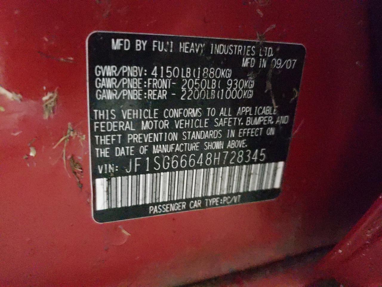 2008 Subaru Forester VIN JF1SG66648H728345 Copart auction photo, front end / minor dent/scratches damage thumbnail 16
