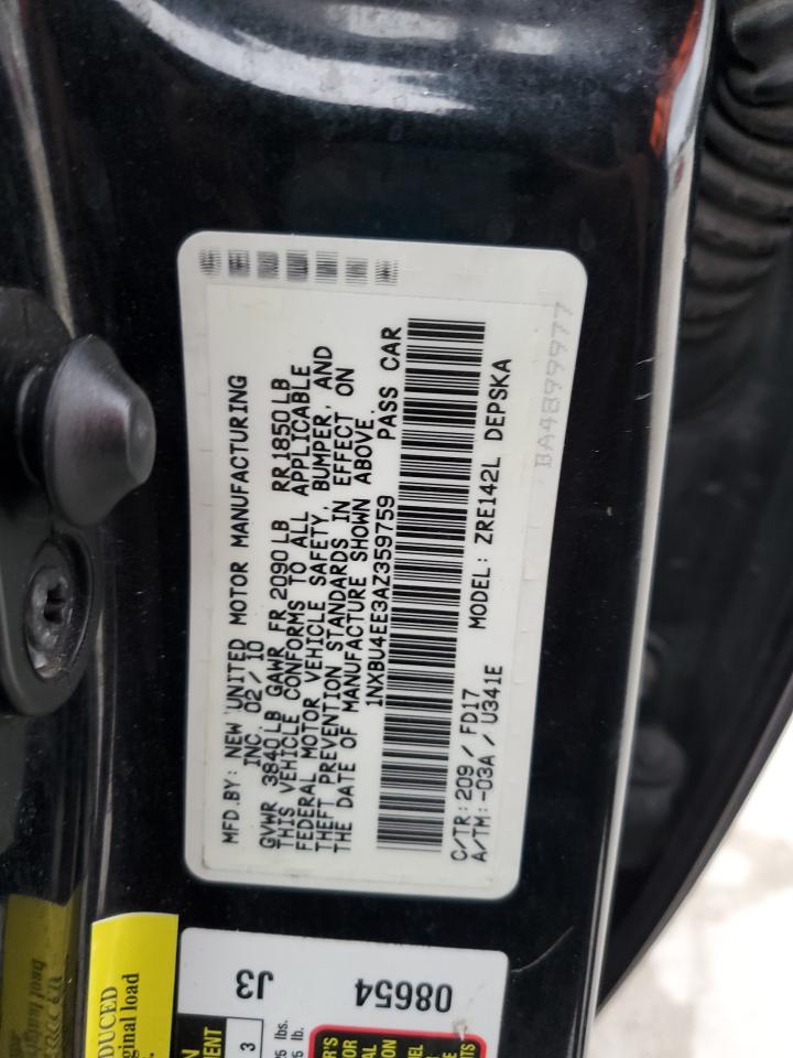 2010 Toyota Corolla VIN 1NXBU4EE3AZ359759 Copart auction photo, front end / side damage thumbnail 12