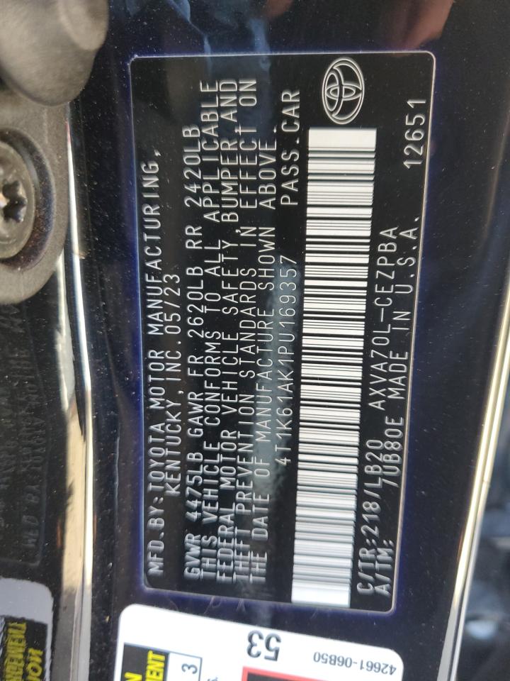 2023 Toyota Camry VIN 4T1K61AK1PU169357 Copart auction photo, rear end / minor dent/scratches damage thumbnail 12