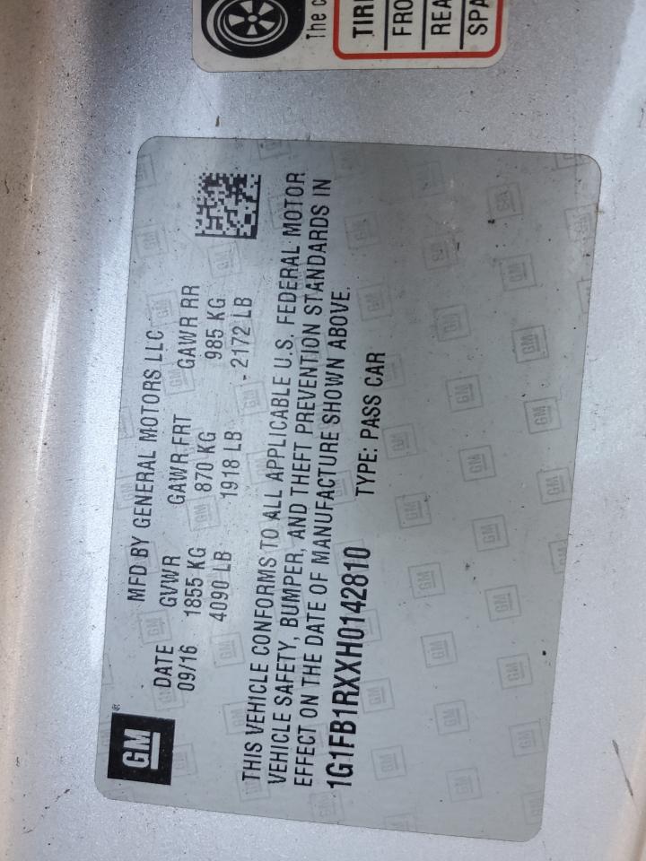 2017 Chevrolet Camaro VIN 1G1FB1RXXH0142810 Copart auction photo, vandalism damage thumbnail 12