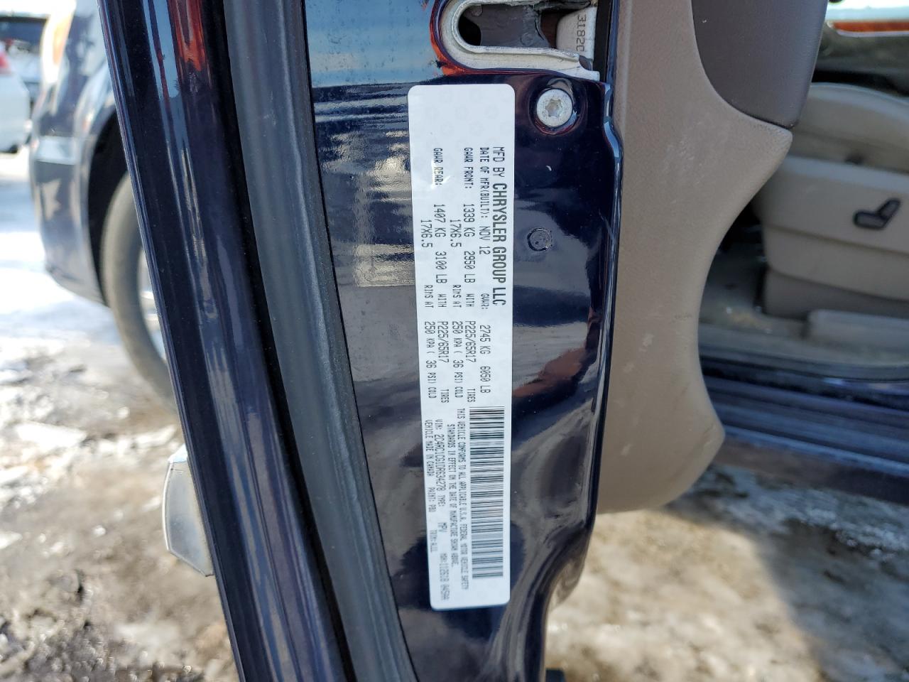 2013 Chrysler Town & Country VIN 2C4RC1CG1DR634278 Copart auction photo, side / rear end damage thumbnail 13