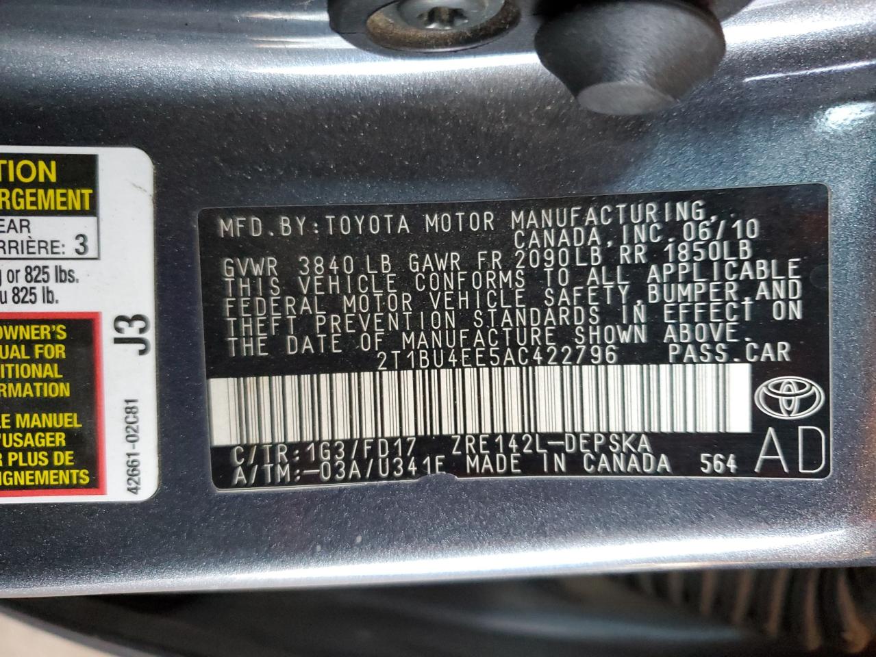 2010 Toyota Corolla VIN 2T1BU4EE5AC422796 Copart auction photo, front end / rear end damage thumbnail 12