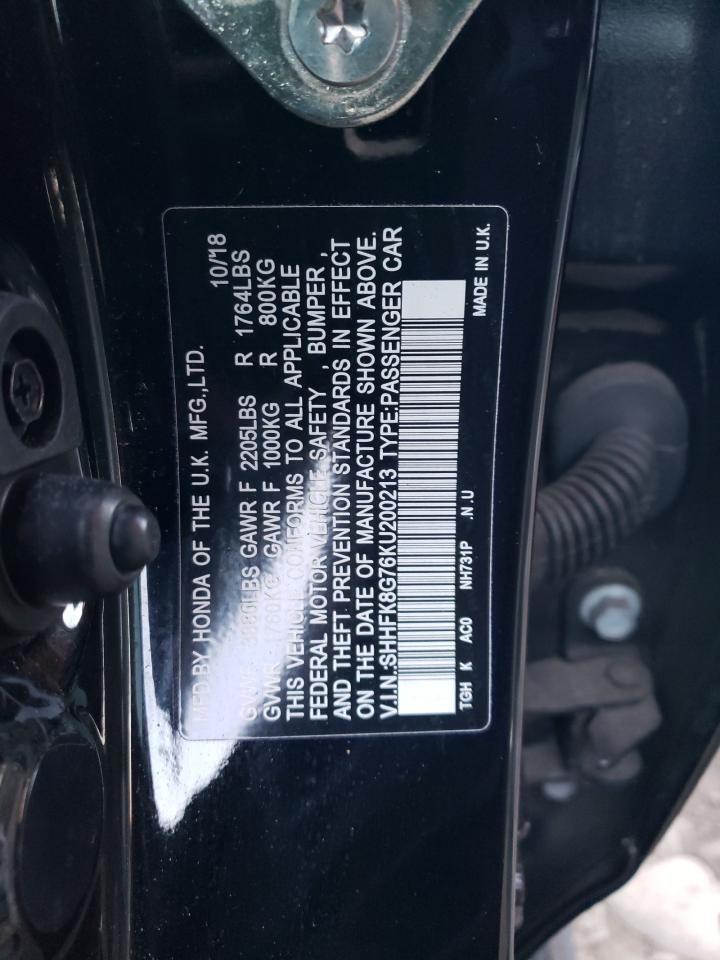 2019 Honda Civic VIN SHHFK8G76KU200213 Copart auction photo, minor dent/scratches damage thumbnail 12