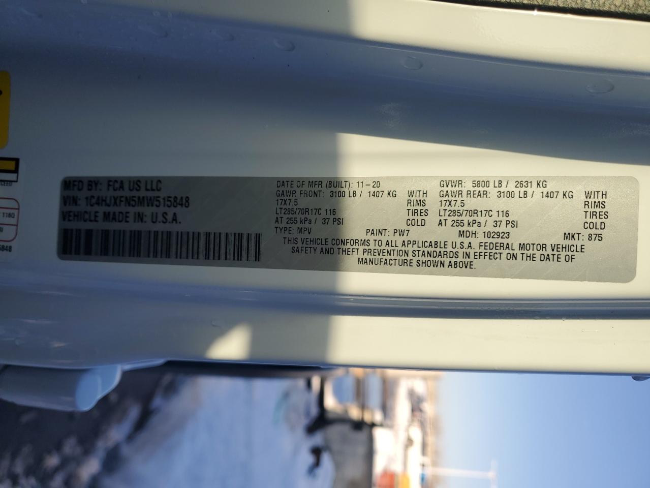 2021 Jeep Wrangler VIN 1C4HJXFN5MW515848 Copart auction photo, rollover damage thumbnail 14