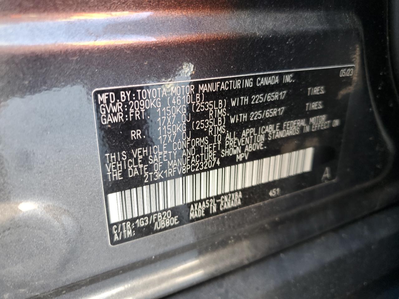 2023 Toyota RAV 4 VIN 2T3K1RFV8PC232074 Copart auction photo, side / minor dent/scratches damage thumbnail 16