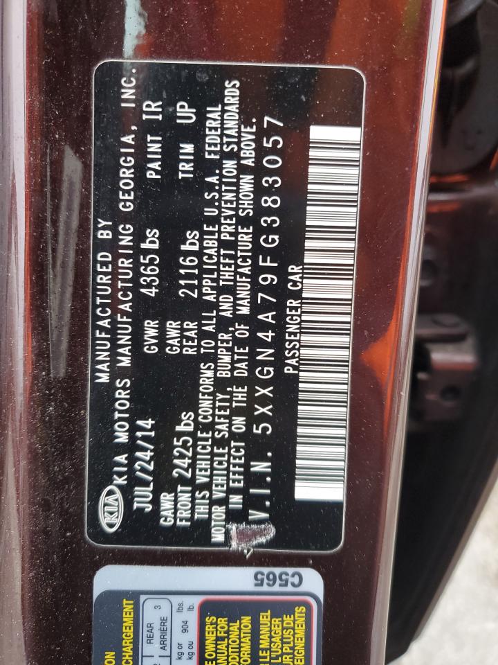 2015 KIA Optima VIN 5XXGN4A79FG383057 Copart auction photo, front end damage thumbnail 14