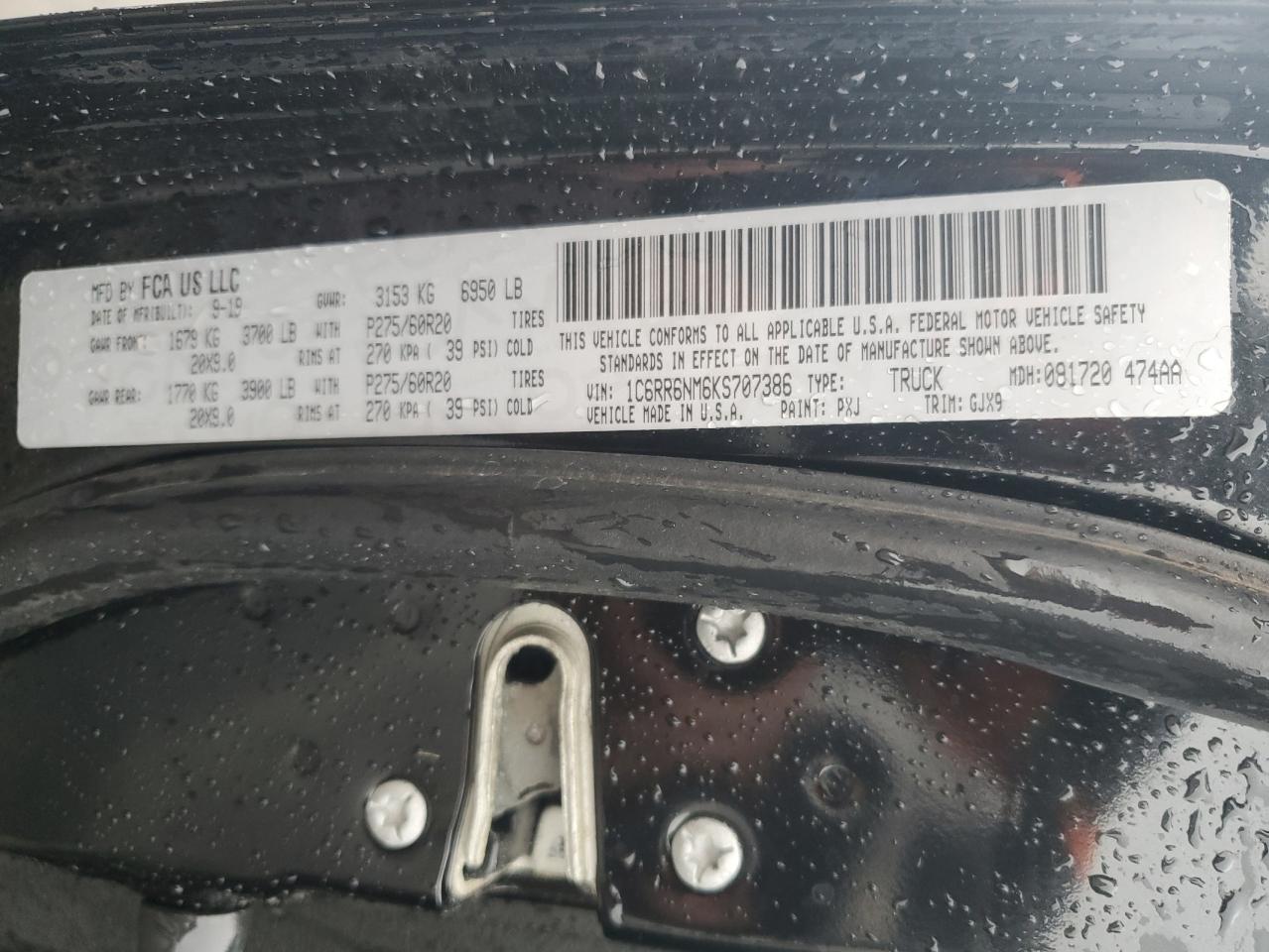 2019 RAM 1500 VIN 1C6RR6NM6KS707386 Copart auction photo, front end / side damage thumbnail 12