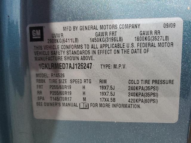 2010 GMC Acadia VIN 1GKLRMED7AJ126247 Copart auction photo, rear end / top/roof damage thumbnail 13