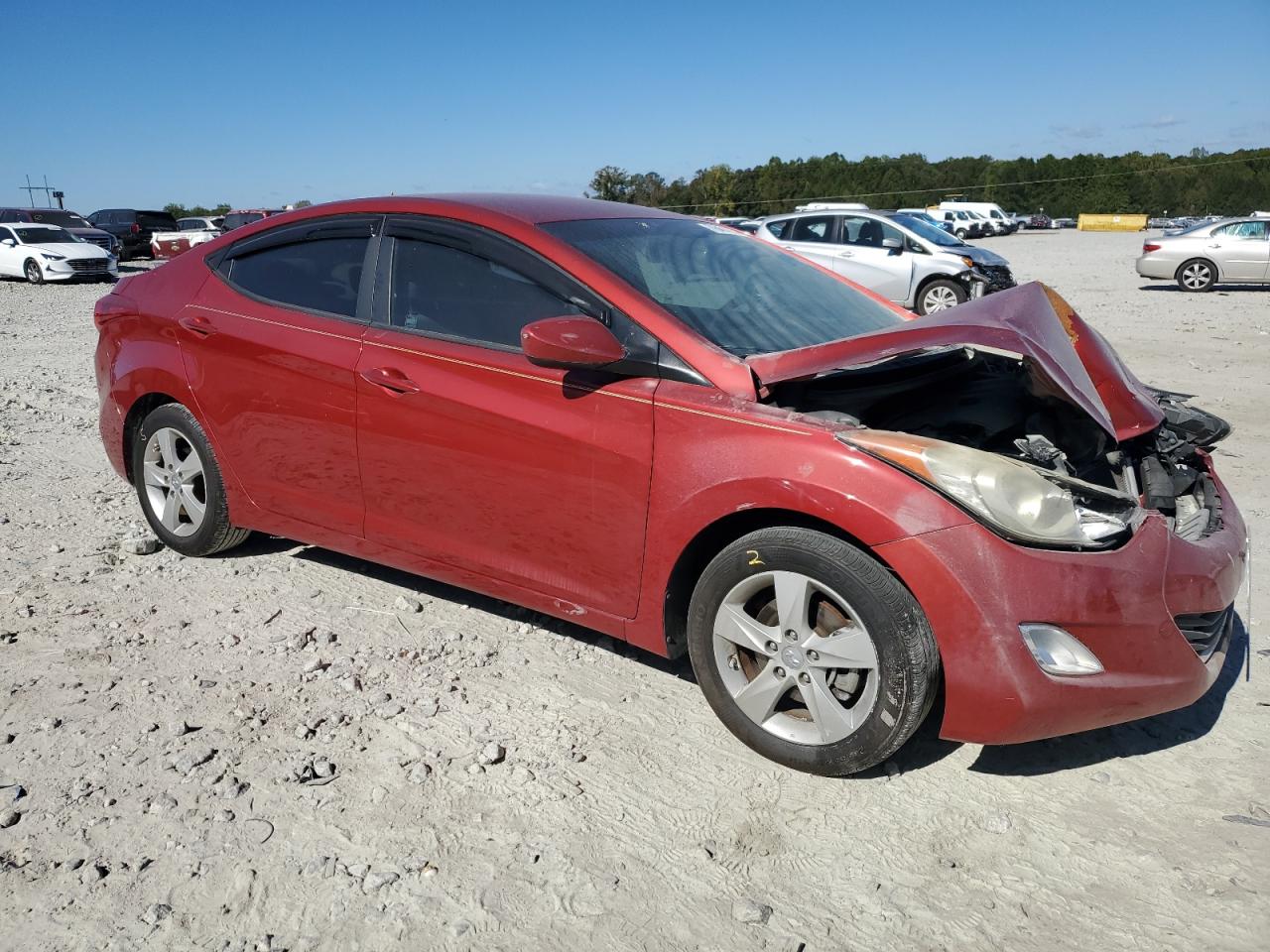 2013 Hyundai Elantra VIN KMHDH4AE4DU761040 Copart auction photo, front end / burn - engine damage thumbnail 4