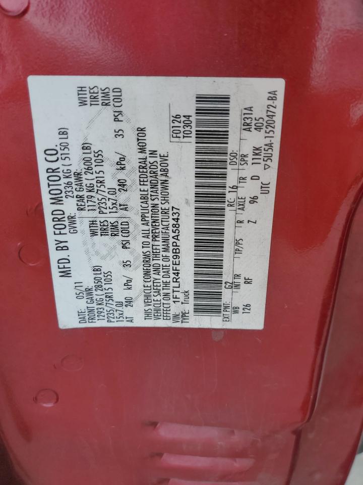 2011 Ford Ranger VIN 1FTLR4FE9BPA58437 Copart auction photo, rear end damage thumbnail 12